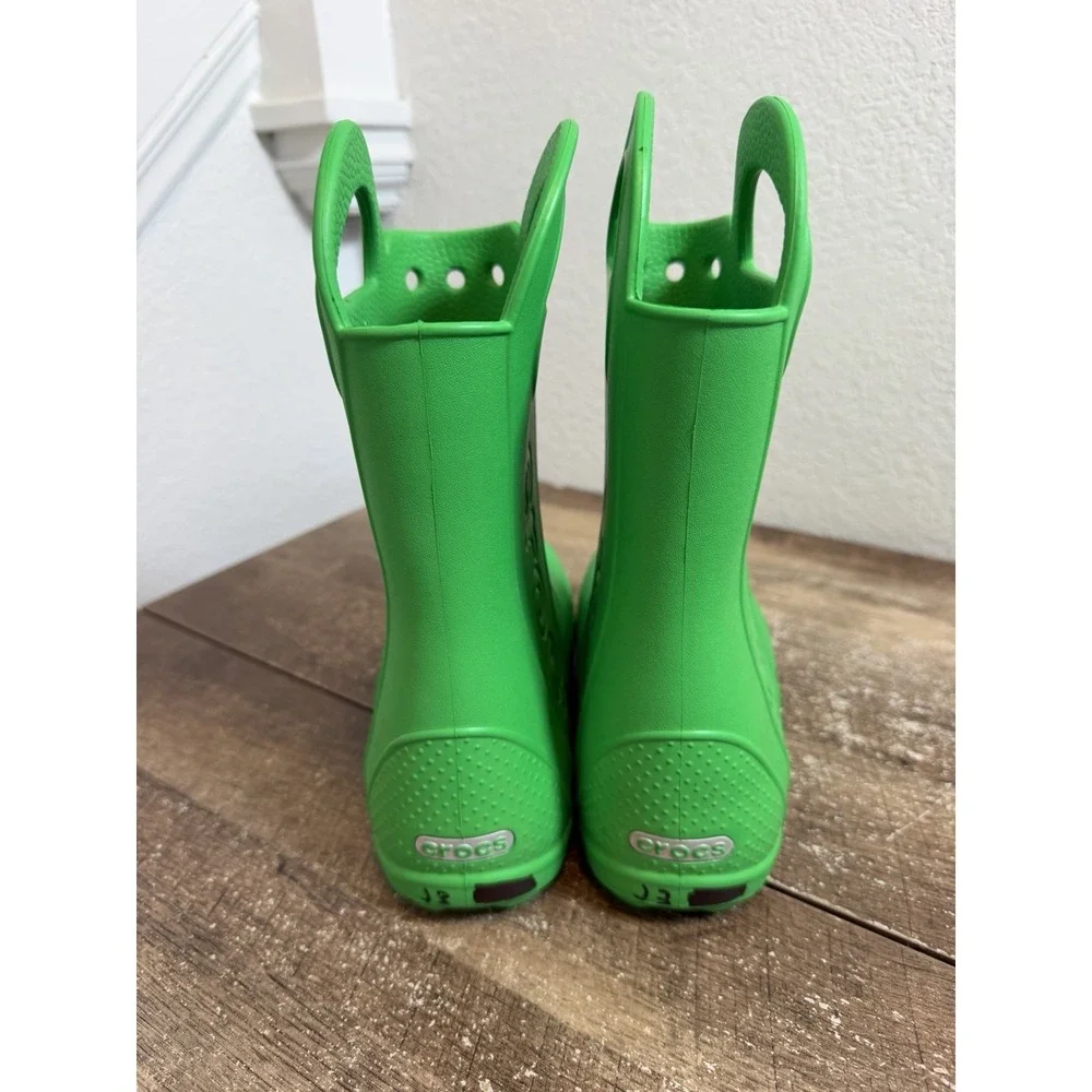 CROCS Kids' Handle It Rain Boots Size J-3 Green Waterproof EVA Reflective 12803